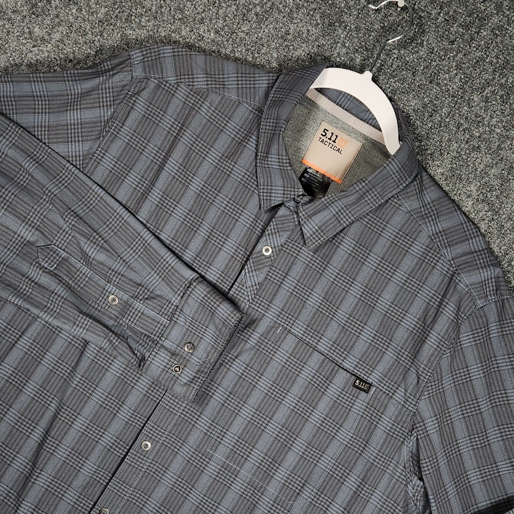 5.11 Tactical Button Up Shirt Mens Large Blue Gray Excellent Plaid Snap L/S